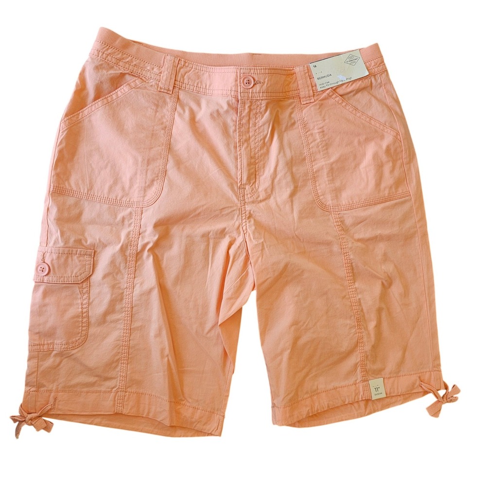 St Johns Bay Bermuda Shorts Womens 16 Papaya Punch Orange‎ Mid Rise Cargo NWT